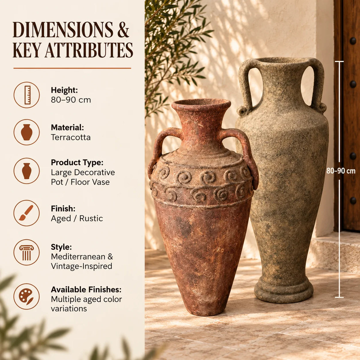 Aged Terracotta Pot - 85-95cm – block 1